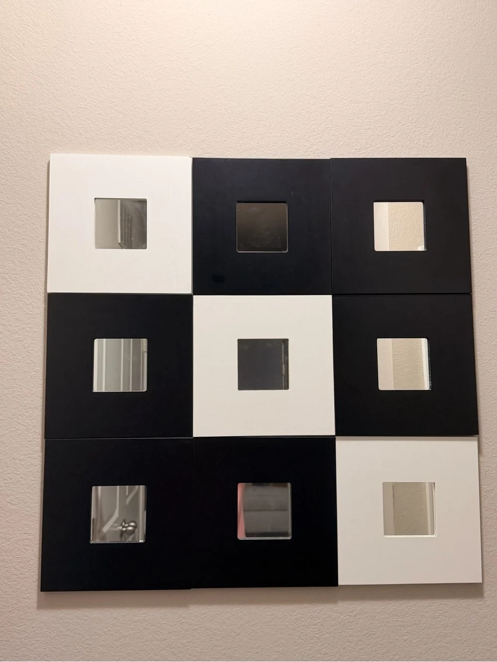 Black and White Mirroed Wall Panel Set - of 9